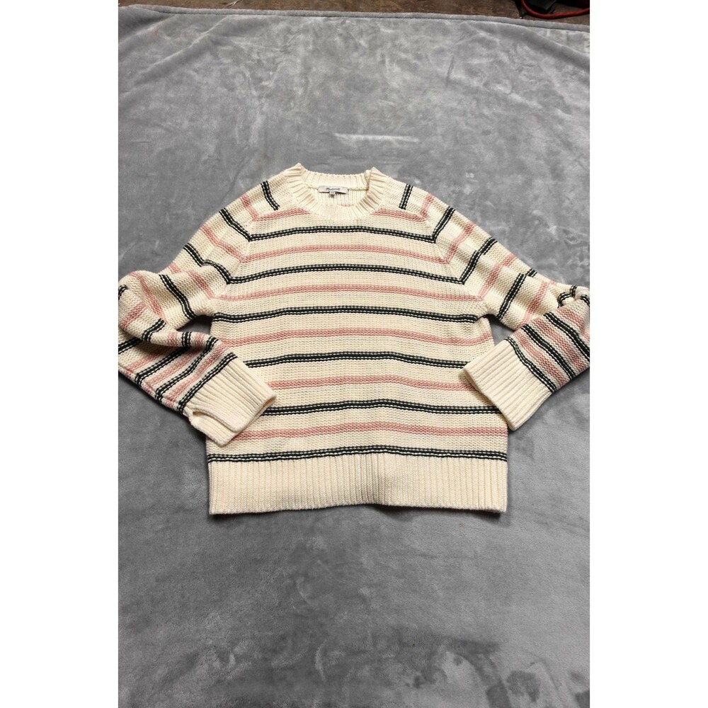 Madewell Women's XS Dark Loden Stripe 100% Cotton Crewneck Sweater NWT